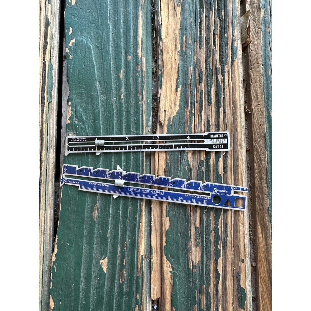 Vintage Hiawatha and Dritz Sewing and Knitting Gauges Metal Measuring Tools 2pc
